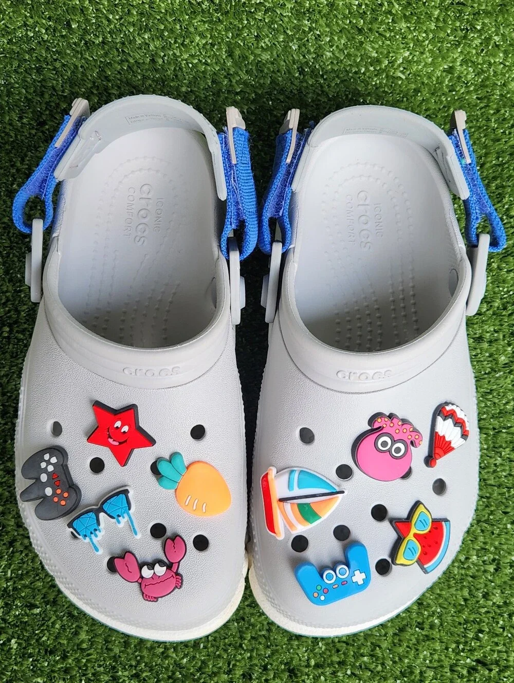 Crocs Kids' Boys Duet Max II Gray Clogs Size 2 Slip-on Comfort Sandals -Jibbitzs